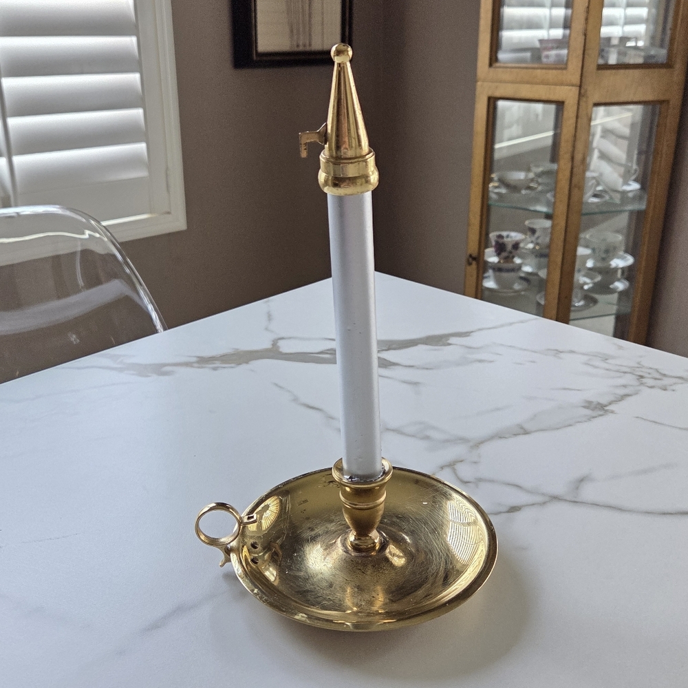 Baldwin Brass Chamberstick Candle Holder with Snuffer Finger Loop Made in USA